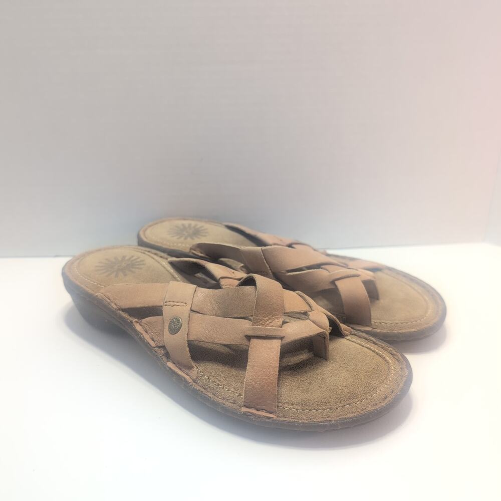 Ugg Lanni Leather Slip On Crosshatch Strap Sandals Women's 6
